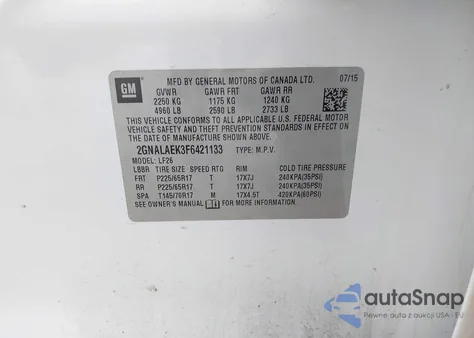 2015 Chevrolet Equinox Ls from USA, damaged, VIN 2GNALAEK3F6421133